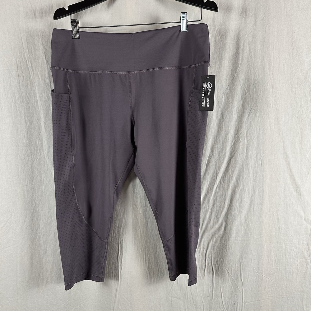 Ray Pose Womens Size XXL Solid Purple Athletic Capri Skimmer Leggings